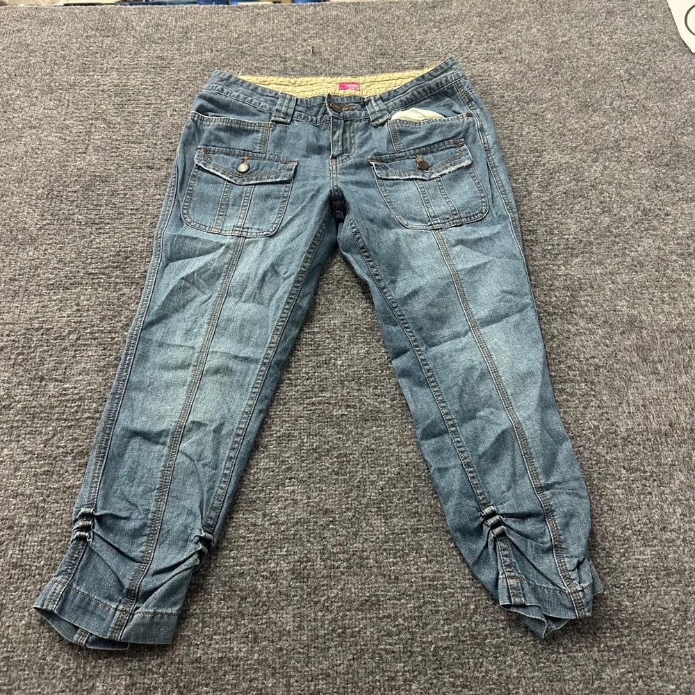 Personal Identity Jeans Womens Size 7 Blue Cotton Cropped Cargo Ruched Utility